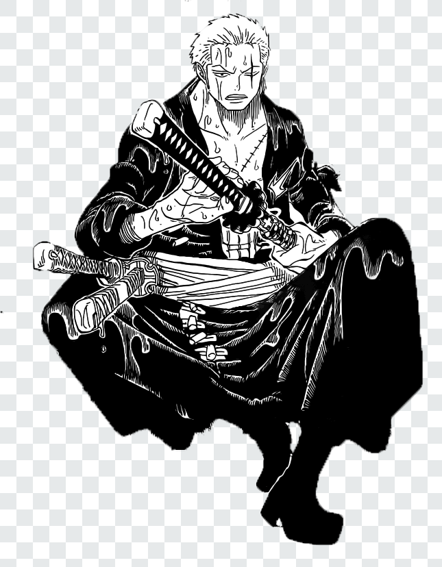 Zoro Sitting Manga Transparent PNG from One Piece anime