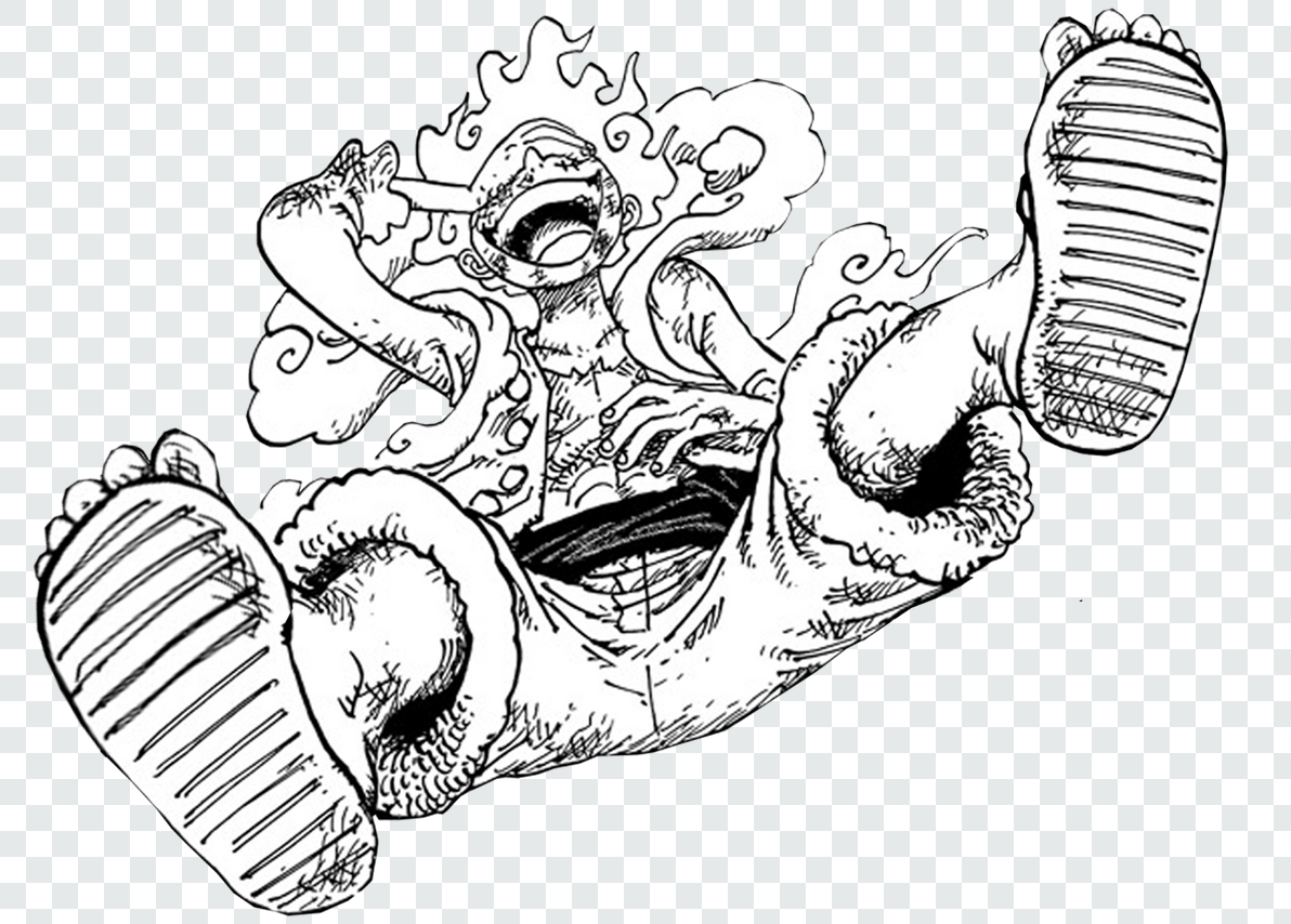 Luffy Gear 5 Transformation in Manga Transparent PNG from One Piece anime